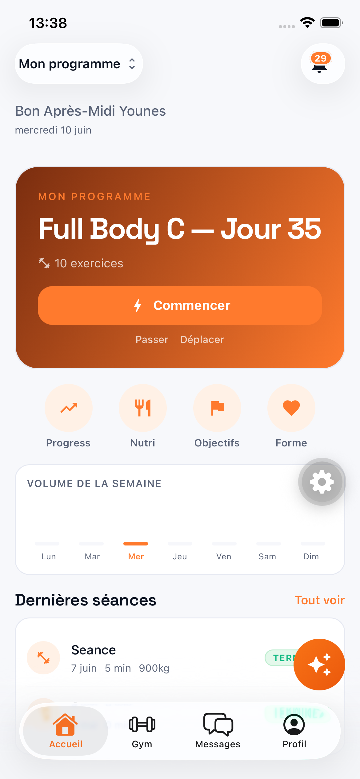 Suivi de séance sur l'app mobile EXE